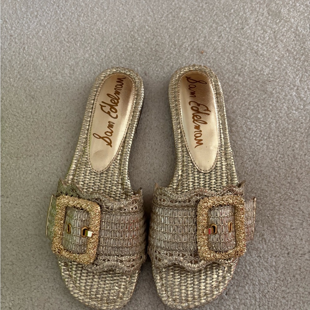 Sam Edelman Gold Textured Slide Sandals - Picture 2 of 4